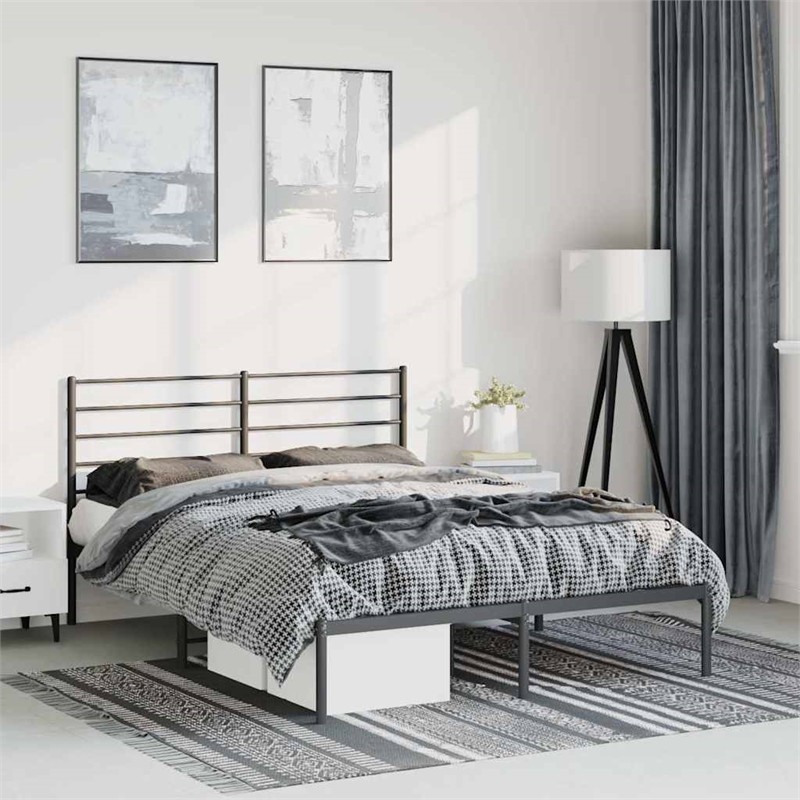 vidaXL Rectangular Powder-Coated Steel Full Bed Frame in Black