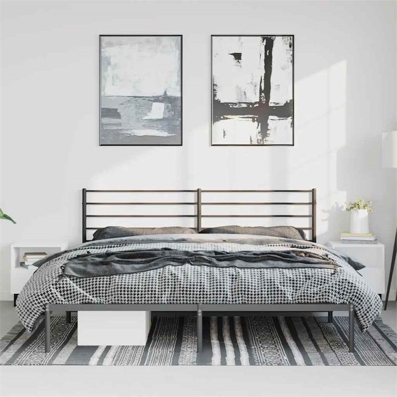 vidaXL Rectangular Powder-Coated Steel Full Bed Frame in Black