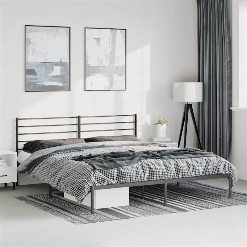 vidaXL Rectangular Powder-Coated Steel Full Bed Frame in Black