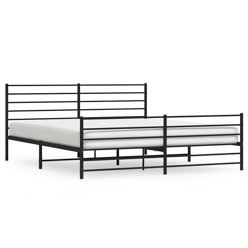 vidaXL Powder-Coated Steel Cal King/Double Bed Frame in Black