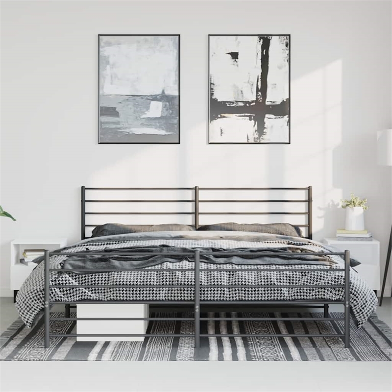 vidaXL Powder-Coated Steel Cal King/Double Bed Frame in Black