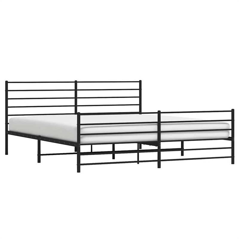 vidaXL Powder-Coated Steel Cal King/Double Bed Frame in Black
