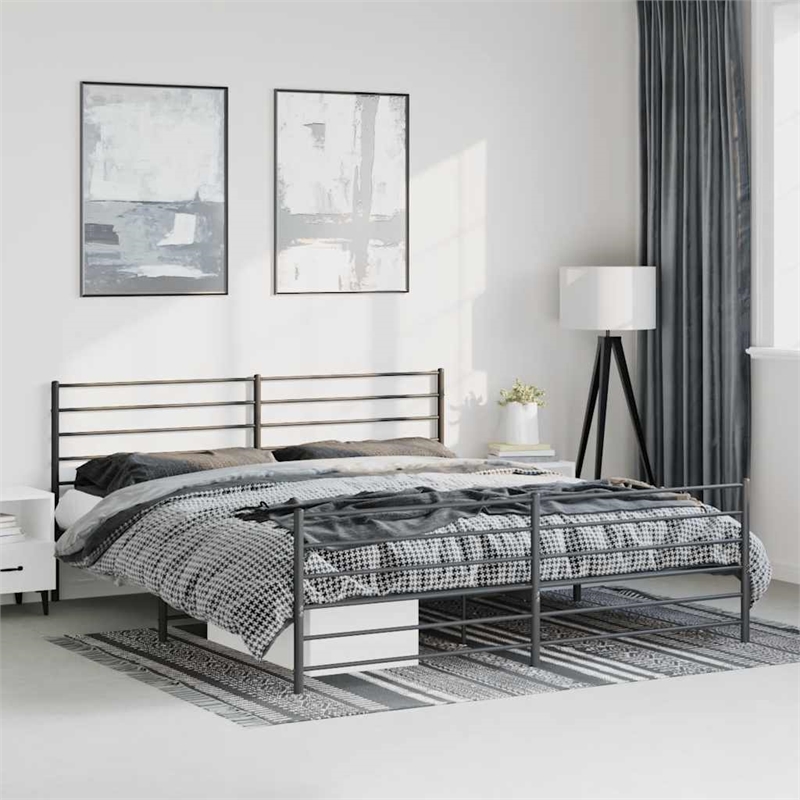 vidaXL Powder-Coated Steel Cal King/Double Bed Frame in Black