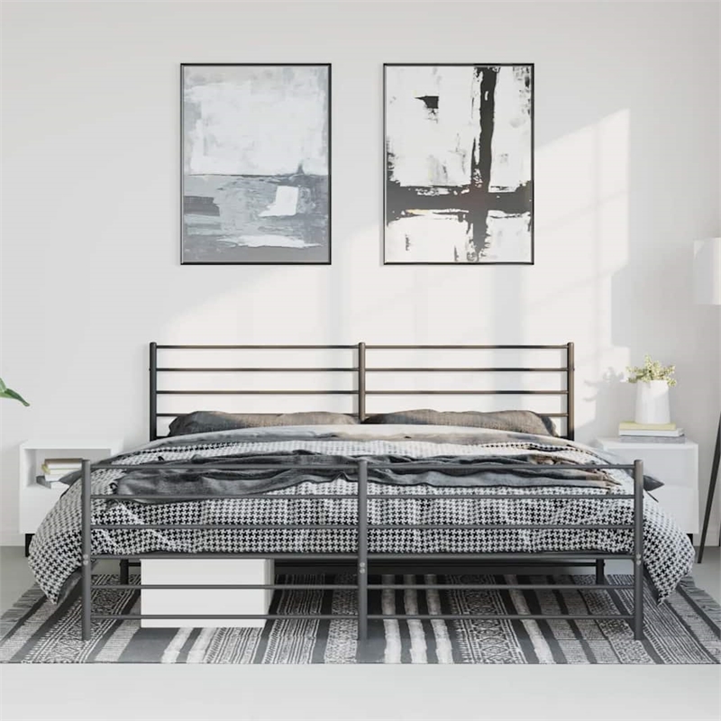 vidaXL 76 X 80 Powder-Coated Steel Bed Frame in Black