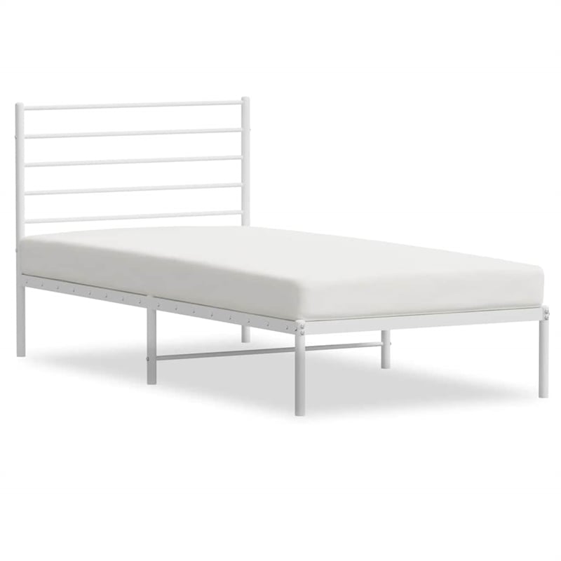 vidaXL Rectangular Powder-Coated Steel Twin Bed Frame in White