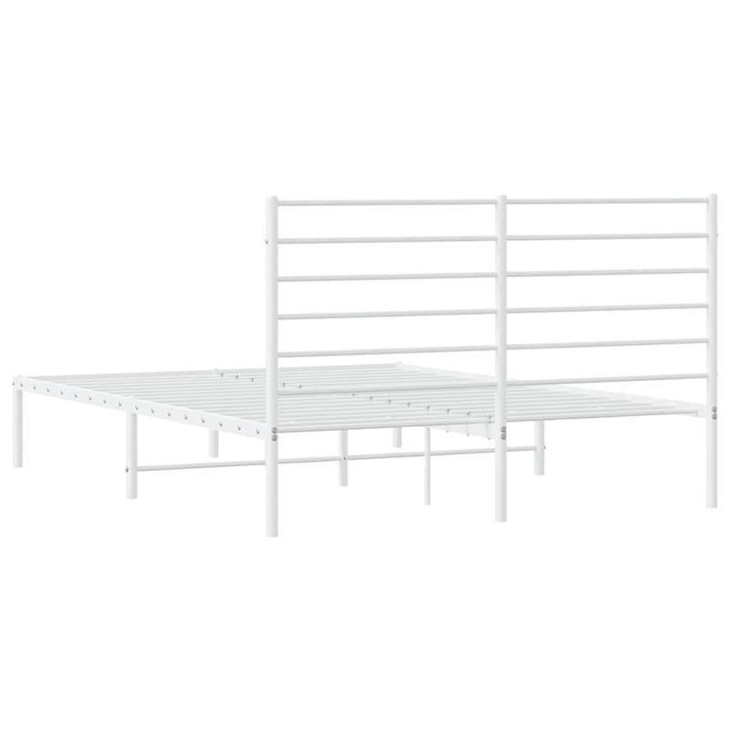 vidaXL Rectangular Powder-Coated Steel Full Bed Frame in White