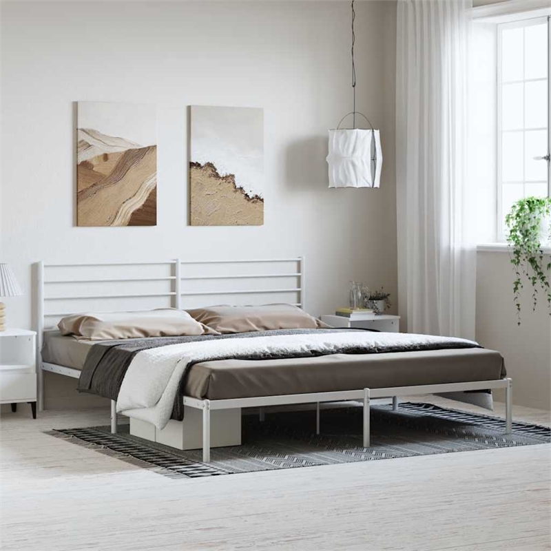 vidaXL Rectangular Steel Cal King/Double Bed Bed Frame in White