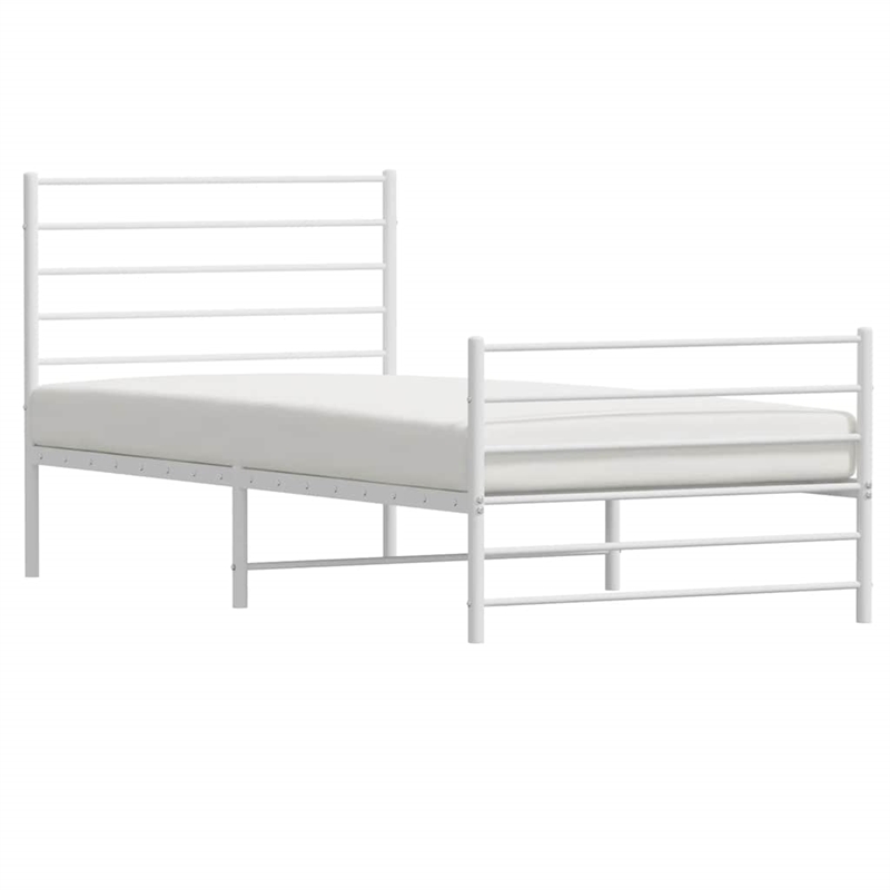 vidaXL Powder-Coated Steel Single Bed Frame in White