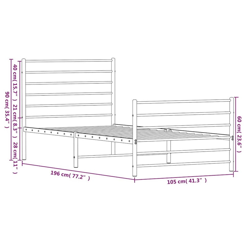 vidaXL Powder-Coated Steel Single Bed Frame in White