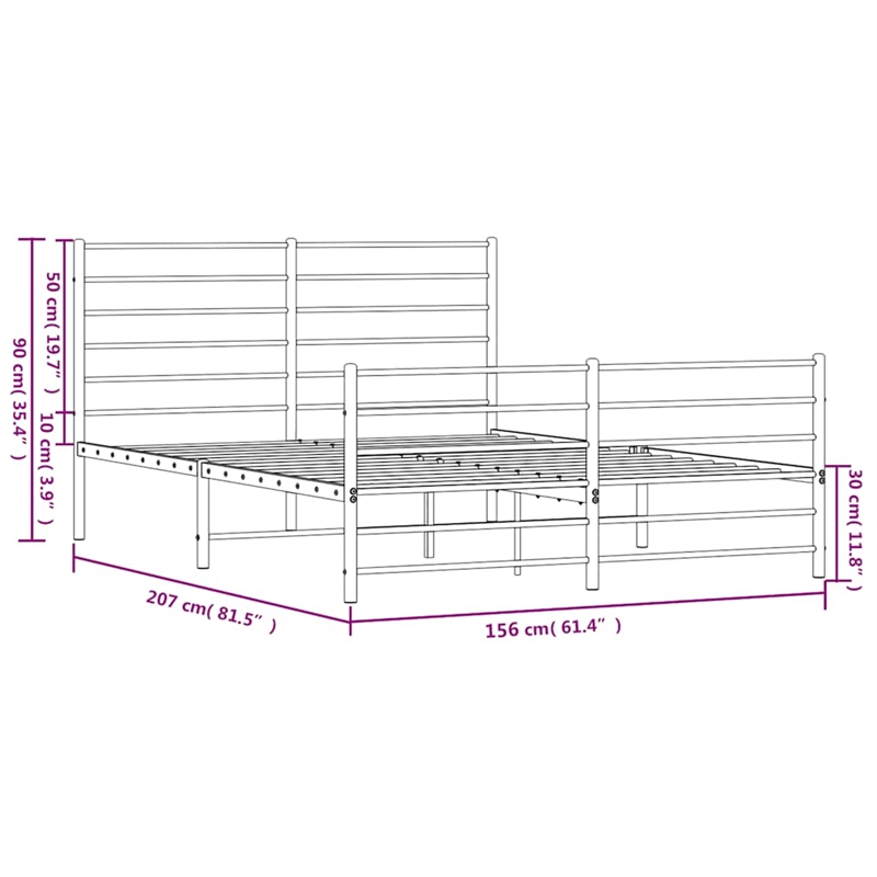 vidaXL Powder-Coated Steel King Size Bed Frame in White