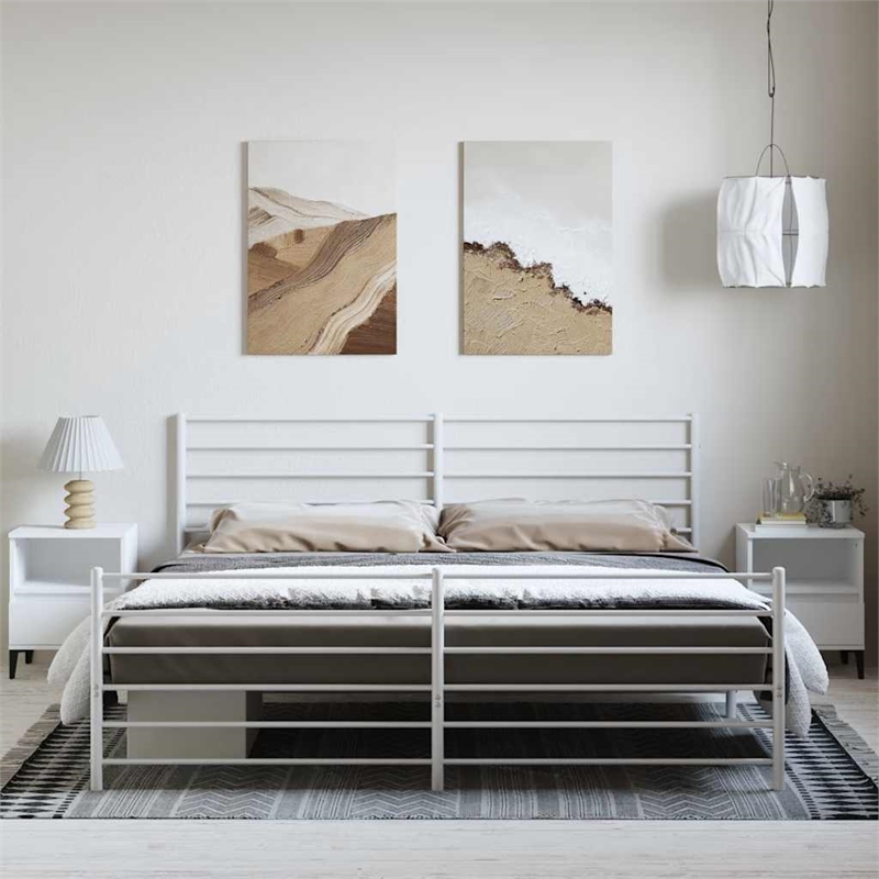 vidaXL Powder-Coated Steel Cal King/Double Bed Frame in White