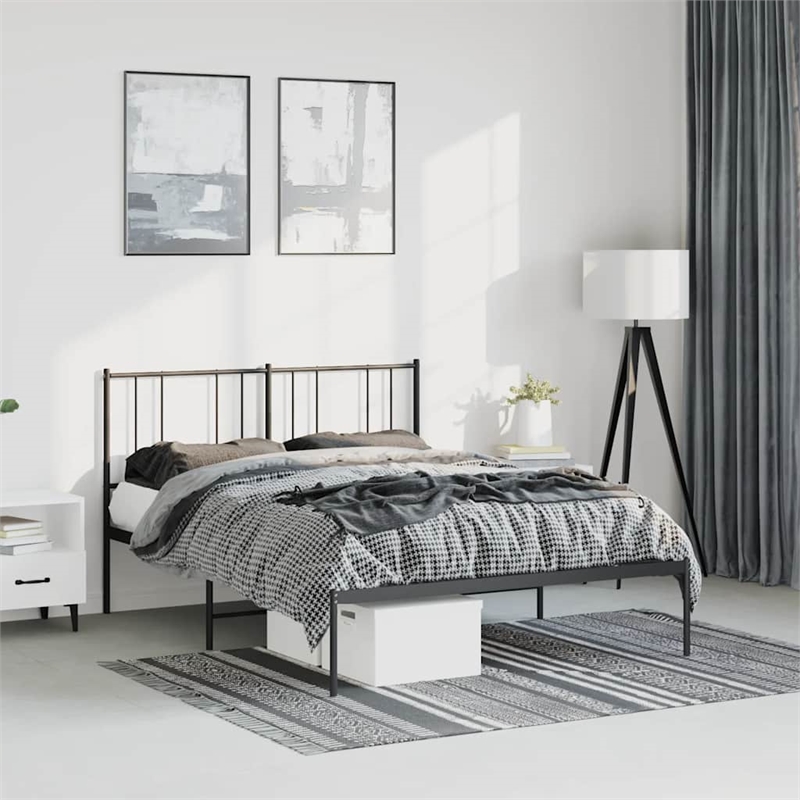 vidaXL Rectangular Powder-Coated Steel Full Bed Frame in Black
