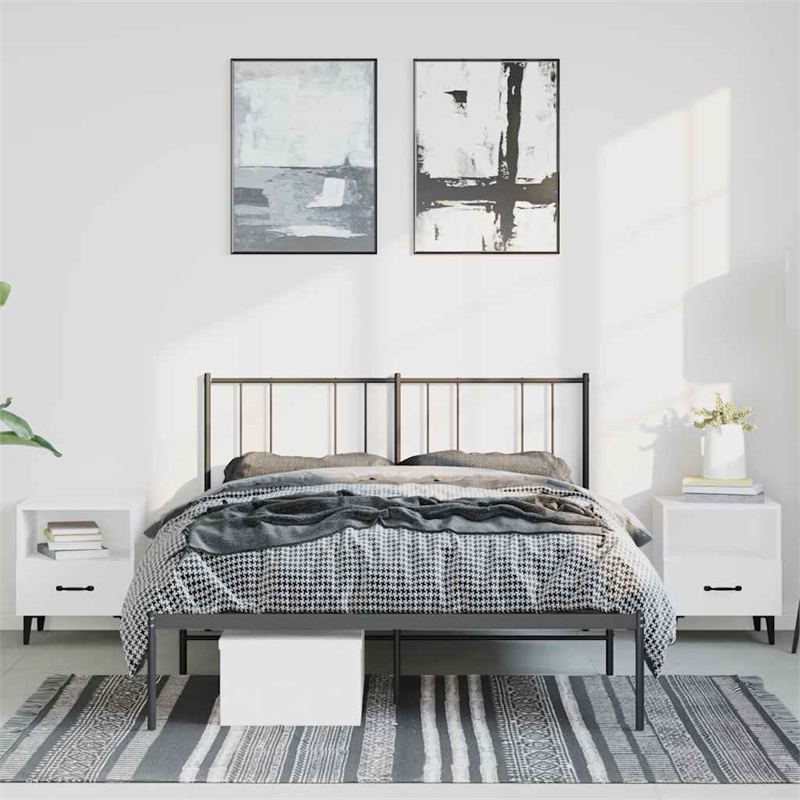 vidaXL Rectangular Powder-Coated Steel Full Bed Frame in Black
