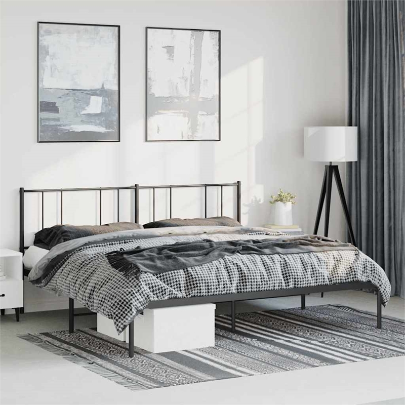 vidaXL 72 X 84 Powder-Coated Steel Bed Frame in Black