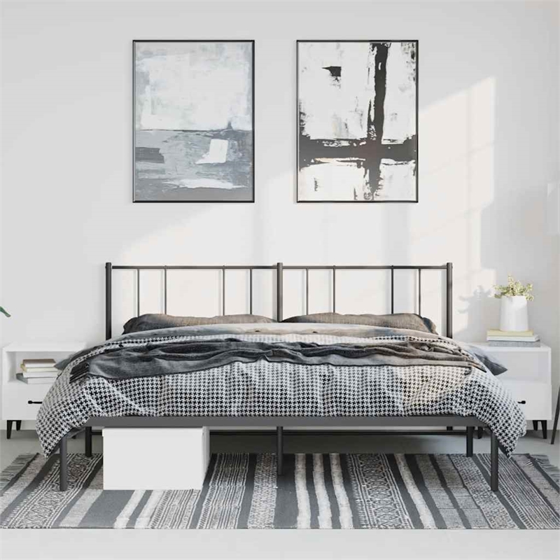 vidaXL Rectangular Powder-Coated Steel Full Bed Frame in Black