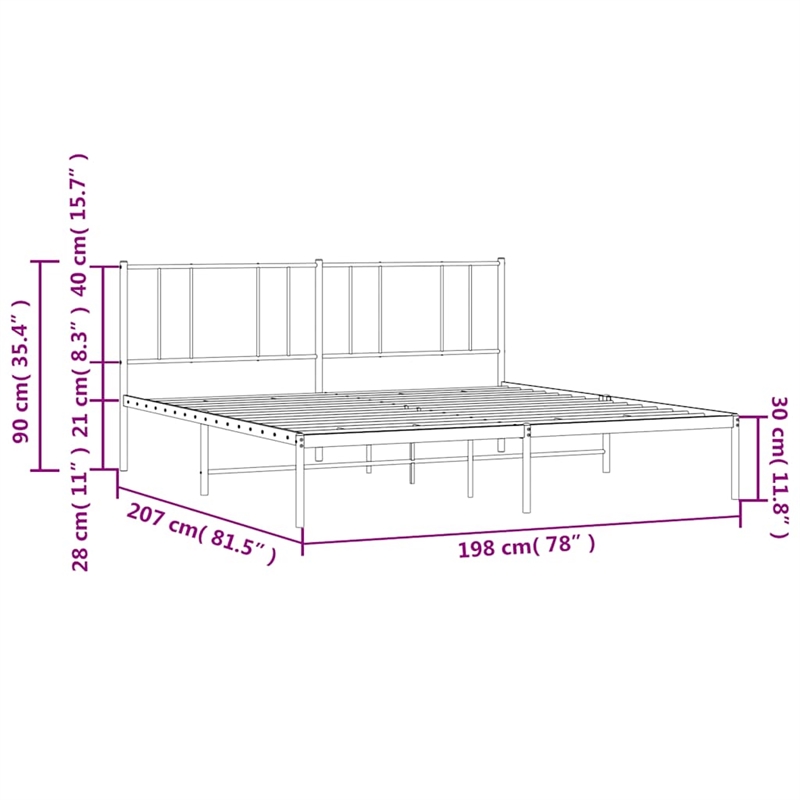 vidaXL Rectangular Powder-Coated Steel Full Bed Frame in Black
