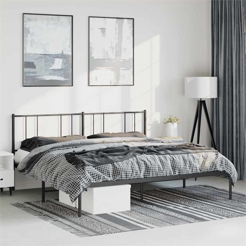 vidaXL Rectangular Powder-Coated Steel Full Bed Frame in Black