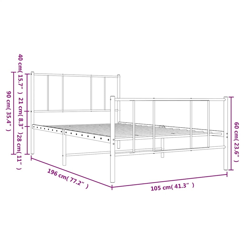 vidaXL Rectangular 39.4 x 74.8 Steel Bed Frame in Black