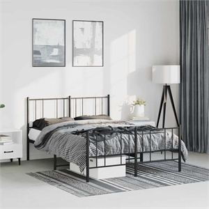 vidaXL 53.9x74.8 Powder-Coated Steel Bed Frame in Black