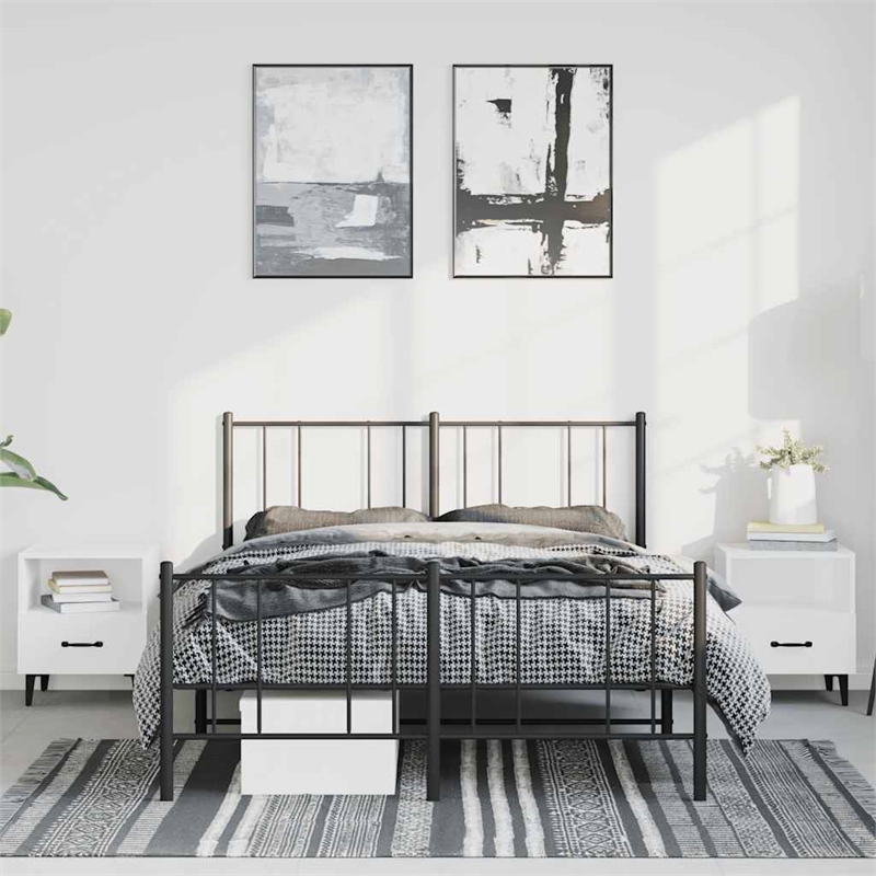 vidaXL 53.9x74.8 Powder-Coated Steel Bed Frame in Black
