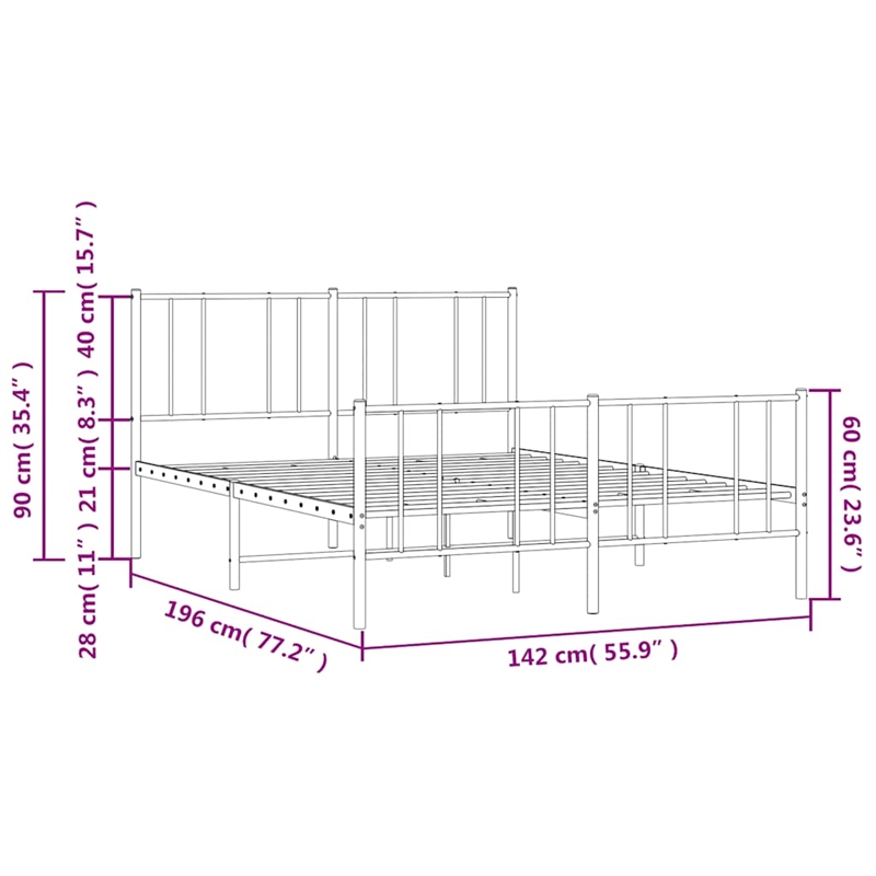 vidaXL 53.9x74.8 Powder-Coated Steel Bed Frame in Black