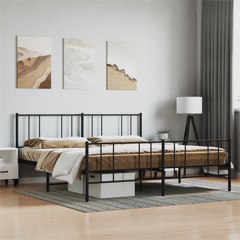 vidaXL 76 x 80 Powder-Coated Steel Bed Frame in Black