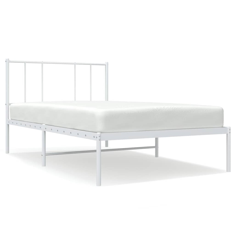 vidaXL Rectangular Powder-Coated Steel Twin Bed Frame in White
