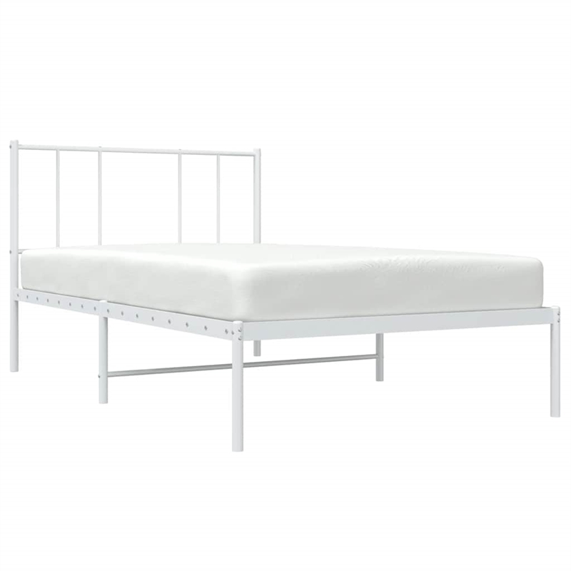 vidaXL Rectangular Powder-Coated Steel Twin Bed Frame in White