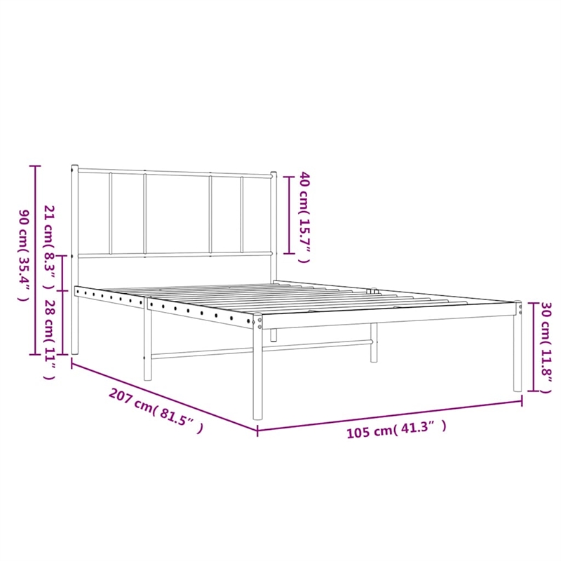 vidaXL Rectangular Powder-Coated Steel Twin Bed Frame in White