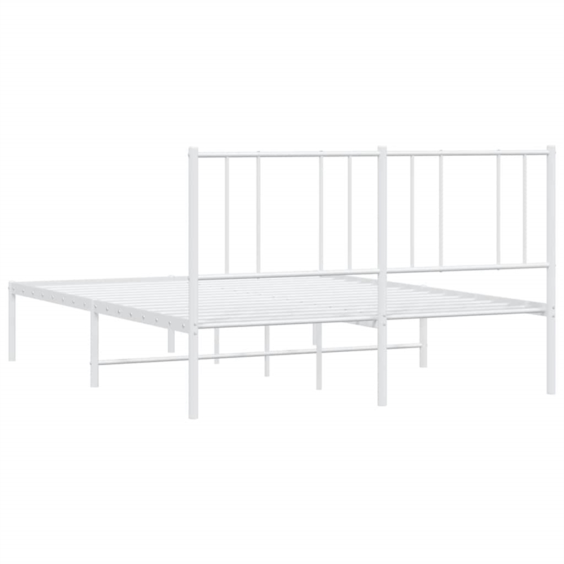 vidaXL Rectangular Powder-Coated Steel Full Bed Frame in White