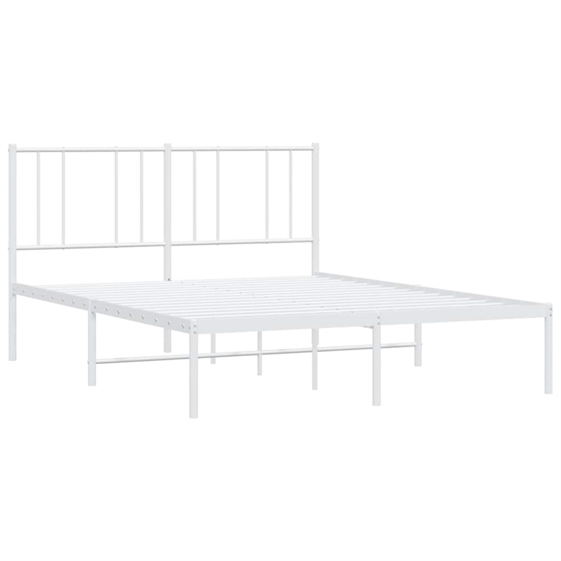 vidaXL Rectangular Powder-Coated Steel Full Bed Frame in White