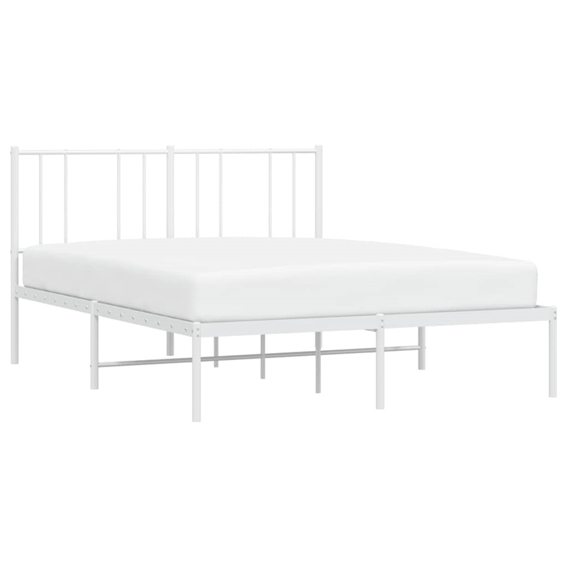 vidaXL Rectangular Powder-Coated Steel Full Bed Frame in White