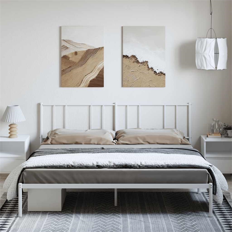 vidaXL Powder-Coated Steel King/Double Bed Frame in White