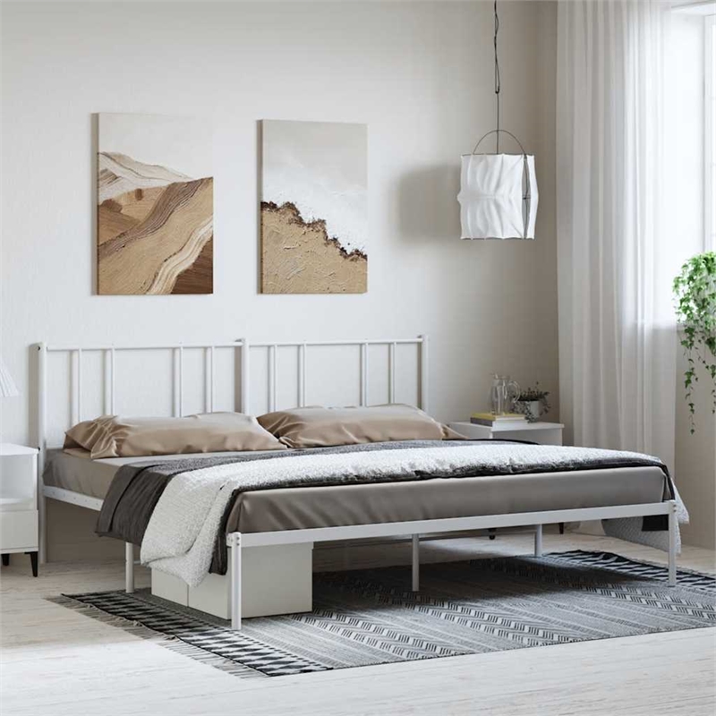vidaXL Powder-Coated Steel King/Double Bed Frame in White