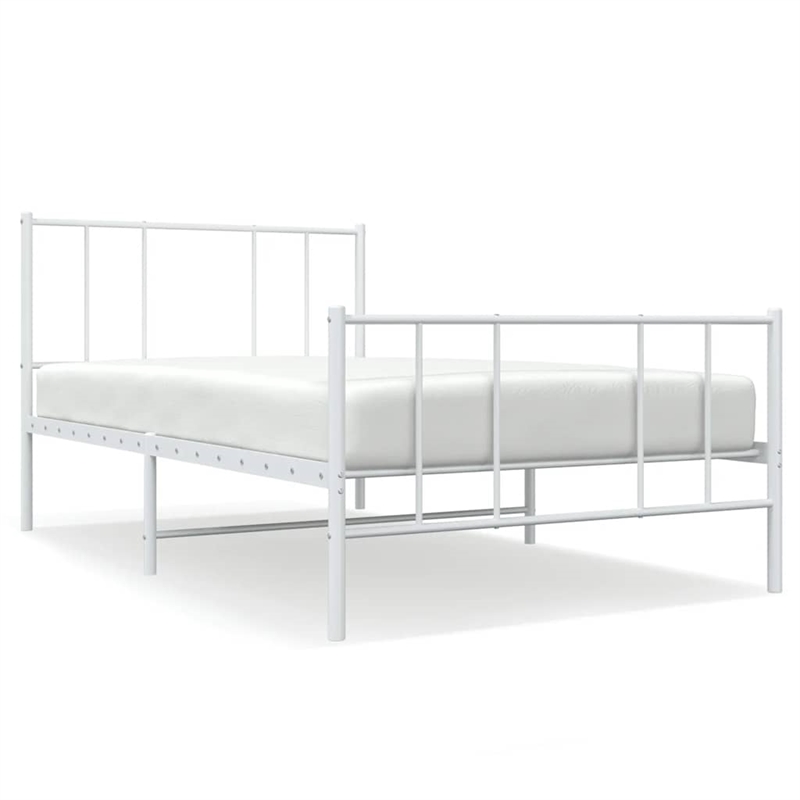 vidaXL Powder-Coated Steel Single Bed Frame in White