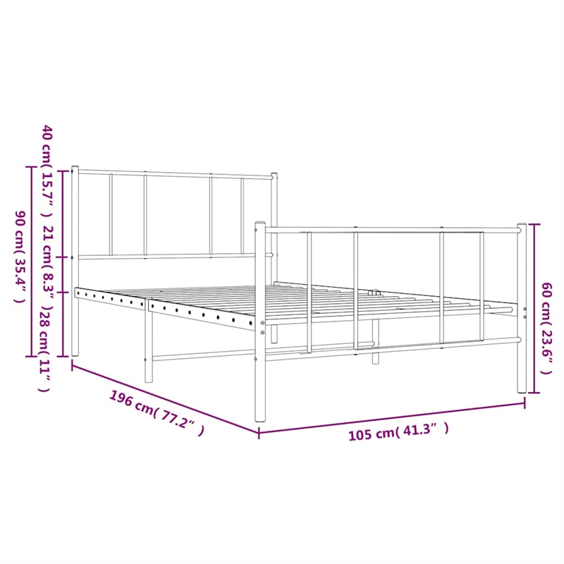 vidaXL Powder-Coated Steel Single Bed Frame in White