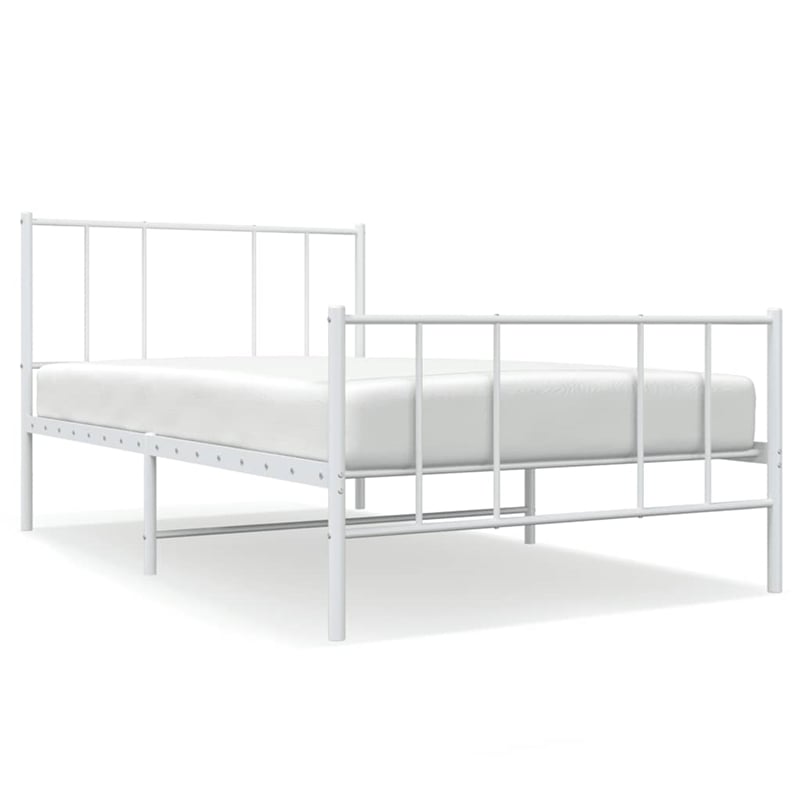 vidaXL Rectangular Powder-Coated Steel Twin Bed Frame in White