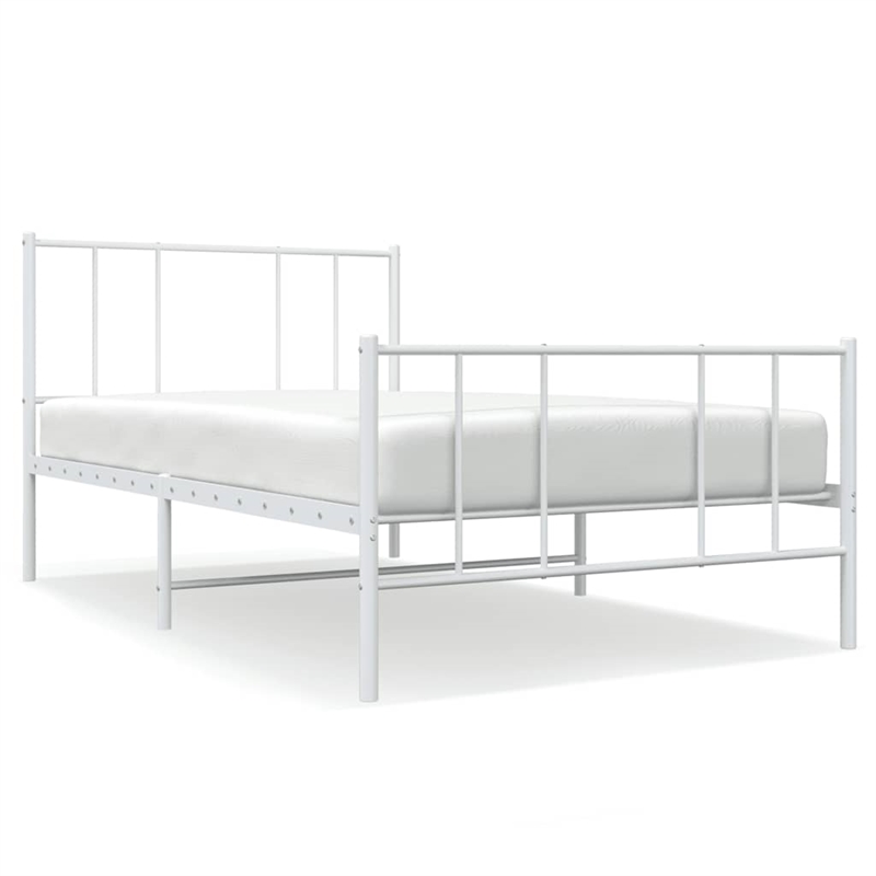 vidaXL Rectangular Powder-Coated Steel Twin Bed Frame in White