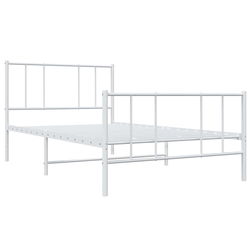 vidaXL Rectangular Powder-Coated Steel Twin Bed Frame in White