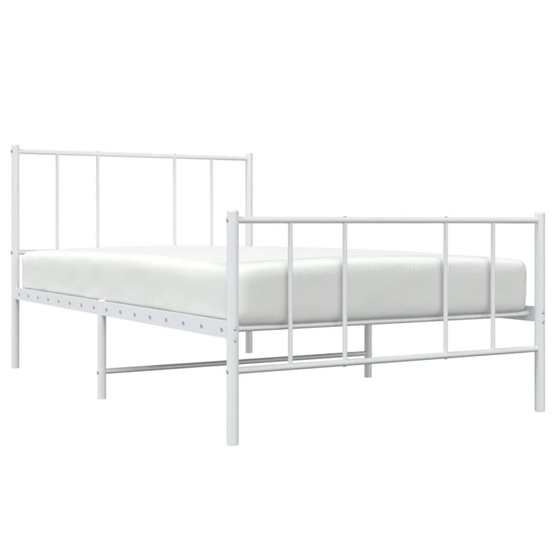 vidaXL Rectangular Powder-Coated Steel Twin Bed Frame in White