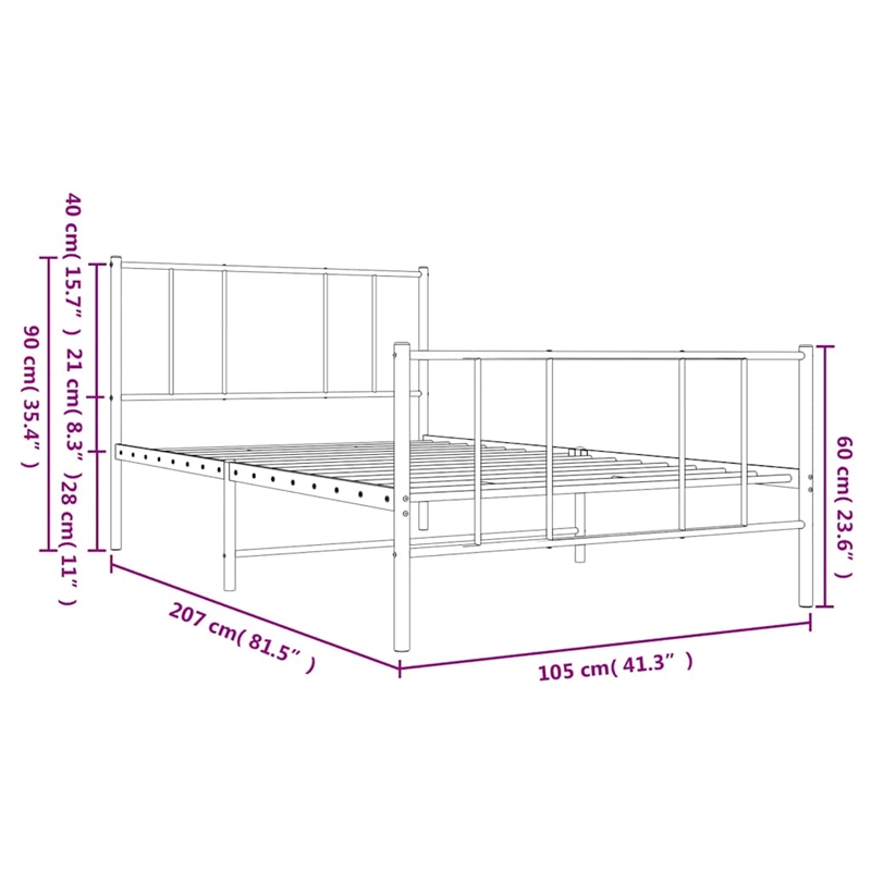 vidaXL Rectangular Powder-Coated Steel Twin Bed Frame in White