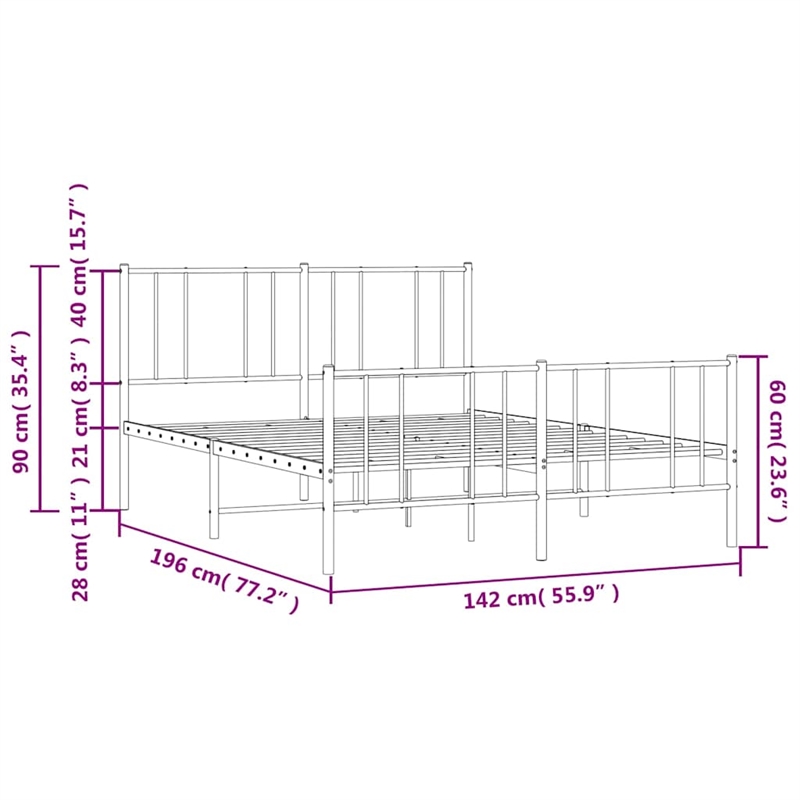 vidaXL Powder-Coated Steel Full/Double Bed Frame in White