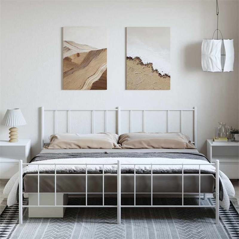 vidaXL 72x84 Powder-Coated Steel Bed Frame in White