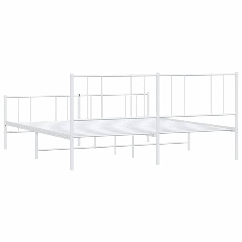 vidaXL Rectangular Powder-Coated Steel Full Bed Frame in White
