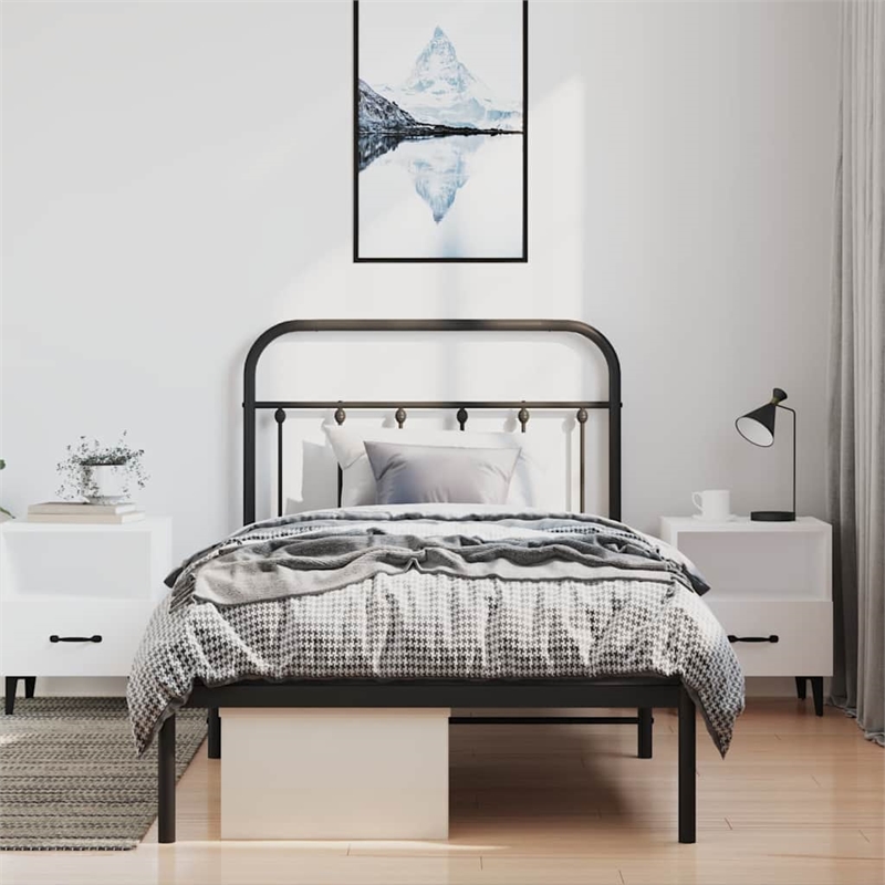 vidaXL 39.4x78.7 Powder-Coated Steel Bed Frame in Black
