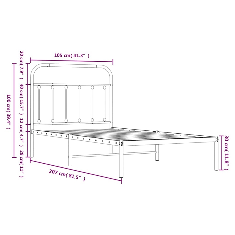 vidaXL 39.4x78.7 Powder-Coated Steel Bed Frame in Black