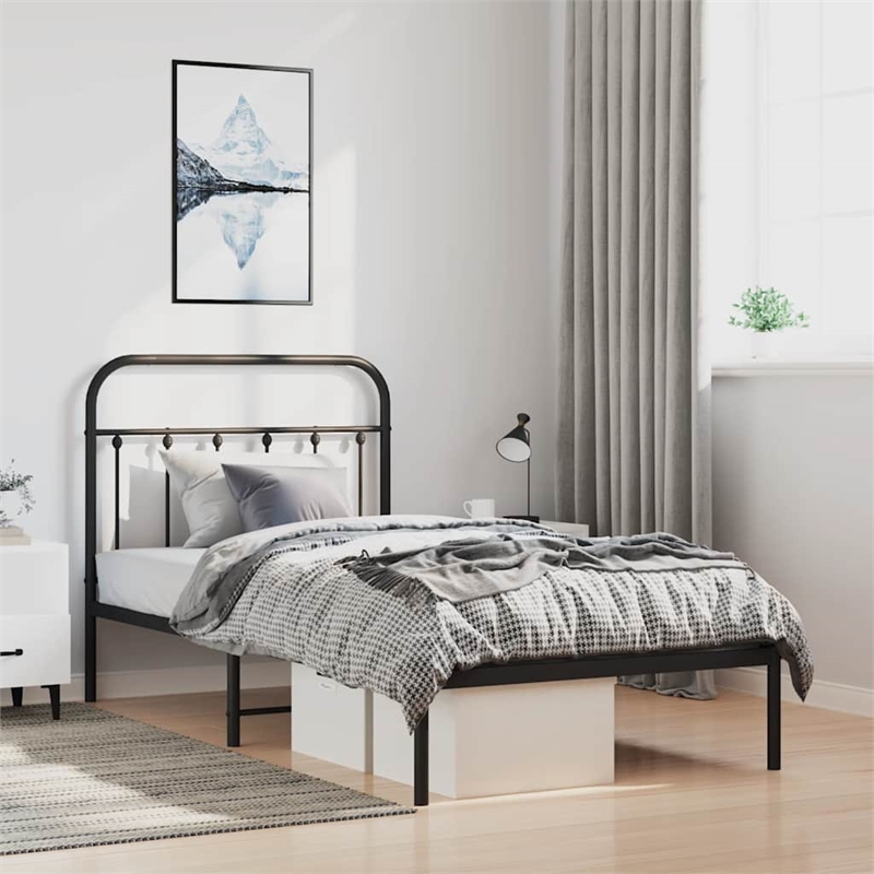 vidaXL 39.4x78.7 Powder-Coated Steel Bed Frame in Black