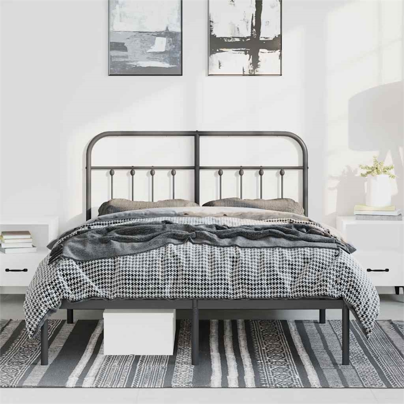 vidaXL Rectangular Steel Full/Double Bed Frame in Black