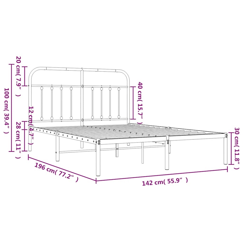 vidaXL Rectangular Steel Full/Double Bed Frame in Black