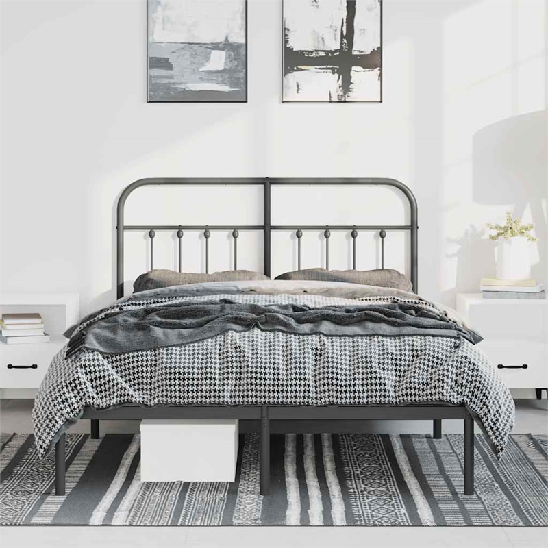 vidaXL Powder-Coated Steel King Bed Frame in Black